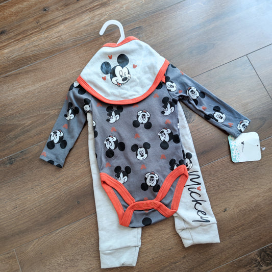 Set 3 piezas Mickey mouse Disney 6/9 meses